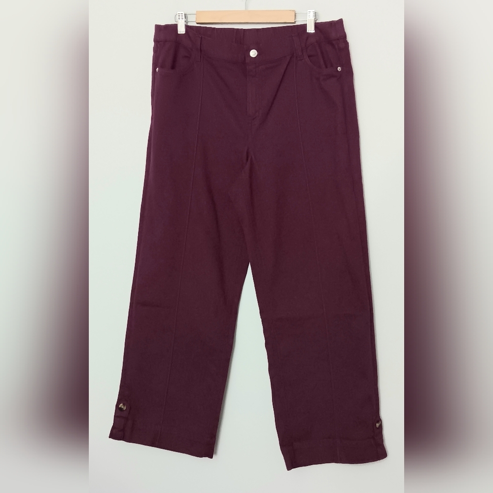 Denim & Co Jeans Size 16 Burgundy Wide Leg Color Classic Full Length Trouser